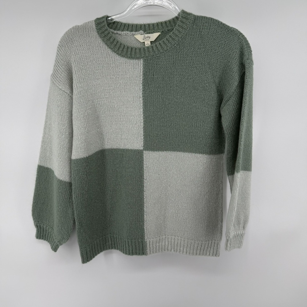 Bixby Nomad Sweater Girls Large 12-14 Green ColorBlock Acrylic Tight Knit Ribbed